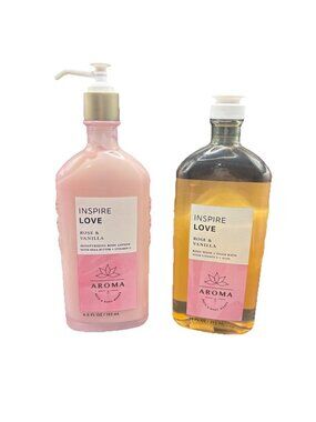 Bath & Body Works Rose Vanilla Inspire Love Aromatherapy Lotion & Body Wash Set